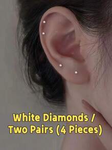 Set de 4 pares de aretes de clavos cuadrados de zirconia en blanco y negro con acabado de cobre con baño de níquel, hipoalergénicos y para dormir, joyería de mujer a la moda, perfecta para uso diario, vacaciones en la playa, fiestas de boda, regalos para el Día de San Valentín o Acción de Gracias, accesorio versátil para todas las estaciones, un excelente regalo para fiestas o cumpleaños para familiares y amigos