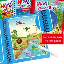 Libro mágico de agua con bolígrafo para niños - Cuaderno de acuarela reutilizable para el aprendizaje temprano y la diversión creativa, con ilustraciones coloridas, ideal para niños y preescolares, juguetes de agua