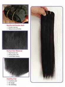 8PCS Straight Clip-In Human Hair Extension 120g/Set Natural Black Double Wefts Remy Human Hair Extension 12-26 Inches For Women Use - SNatural - View 2