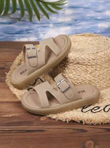 Un par de cómodas y elegantes zapatillas clásicas para niñas, con suela gruesa y suave, apropiadas para niños de 3 a 15 años para usar en casa, al aire libre, de vacaciones o en la playa