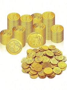 100 Stücke Plastik Piraten Münzen für Schatzsuche Spielzeug, Party Geschenke, Fake Goldmünzen, Piraten Abenteuer Motto Party Zubehör, Weihnachtsgeschenk