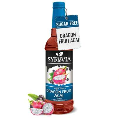 Syruvia Sugar-Free Dragon Fruit Acai Syrup - 25.4 Fl Oz. Premium Coffee Flavoring Syrup. 0 Calories, Kosher, And Gluten-Free. Perfect For Drinks, Sodas, Shakes, Desserts, And More.