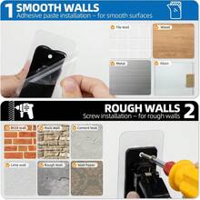 6-Pack No Drill Needed Curtain Rod Holders, Self Adhesive Rod Brackets, Multipurpose Nail Free Stick On Curtain Rod Hooks, Curtain Hangers For Bathroom, Bedroom, Livingroom - 黑色 - 查看 5