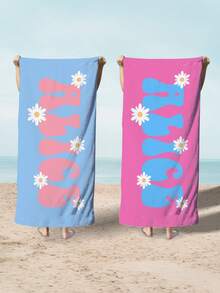1PC Personalized Custom Beach Towel Featuring A White Daisy Floral Print Design. You Can Have Your Name Customized On It. Whether You're Hitting The Beach, Lounging By The PoolTravel Essentials Travel Accessories Beach Essentials,Vacay Vibes - Multicolor - View 2