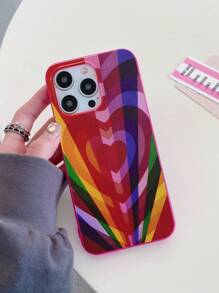 Regenbogenherz-Sturm! Modischer personalisierter Handyhülle - Regenbogen-gestreiftes Herzenmuster vollflächige fuchsiafarbene Handyhülle, kompatibel mit iPhones & Galaxy Smartphones