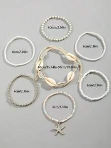 7 peças/Conjunto Pulseiras Femininas de Conchas e Estrelas-do-Mar com Contas, Acessórios de Praia e Diários