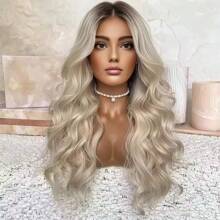 Ombre Ash Blonde Lace Front Wig Human Hair 200% Density Body Wave Ombre Dark Roots Ash Blonde Wig Pre Plucked Gluless Human Hair Wigs With Natural Hairline 13x4 HD Lace Front Colored Wig For Women 30Inch Long Wave Wig Holiday Christmas New Year Wig