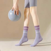 Damen Elastische Sport Tanz Yoga Socken, rutschfeste mittelhohe Fitness atmungsaktive Pilates Socken