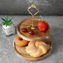 2-Tier Wooden Dessert Stand, Cake Stand, Snack Stand, 2-Tier Wooden Tray, Round Cake & Fruit Platter, Suitable For Birthday, Wedding And Home Gathering, For Cupcakes And Pastries, Easy To Carry And Store