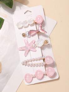 5pcs/Pack Mermaid Shell Hair Clips, Cute Kawaii Lovely Girls Side Crab Clips, Korean Fashion Bangs Hair Accessories - Multicolor - View 12