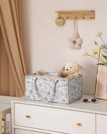 1pc Floral Diaper Caddy Organizer, Stylish Nursery Storage Basket - Gift For Baby Shower, Baby Registry Must Have, Newborn Essentials - Baby Caddy Organizer(Flower Prints In Randomized Positions) - Hoa xanh - Xem 3