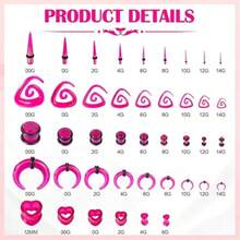 84Pcs Ear Stretching Kit 14G-00G Ear Gauge Stretching Kit Acrylic Septum Pincher Spiral Taper Heart Tunnels Ear Plugs Hypoallergenic Ear Gauges Expander Set For Women Men-Rose Red - Hồng - Xem 2