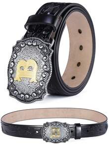 Letters A-Z Belts For Men Big Buckle Western Male Belts Retro PU Leather Waist Strap For Pants Pank Street Cowboy Cowgirl Style Black 3.8cm Width Casual, Business, Boyfriend Husband Father Dad Men Gift, Daily Wear, Fashion, Teen, Outdoor, Vacation, Athletic, Travel, Street, Boho, Vintage Fall, Autumn, Halloween Autumn-Winter Accessories, Suitable For Teens, Youth, Men, Casual, Outdoor, Athletic, Vacation, Graduation Gifts, Birthday, Daily Wear - Letter - View 3