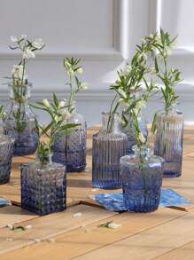 1 Set/12pcs Gradient Color Nordic Style Glass Flower Vases, Minimalist Summer Floral Containers, High-Quality Embossed Aromatic Diffuser Bottles, Suitable For Home Decor, Living Room/Bedroom, Bathroom Vanity, Gift, Summer Flowers