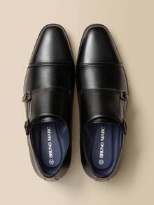 Men's Premium Monk Strap Slip-On Dress Loafers - Comfortable Leather-Like, Versatile For Business & Casual,Higher Quality! - màu đen - Xem 1