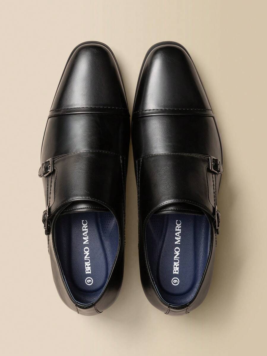 Men's Premium Monk Strap Slip-On Dress Loafers - Comfortable Leather-Like, Versatile For Business & Casual,Higher Quality! - màu đen - Xem 1