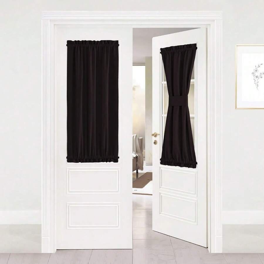 Local Warehouse- Door Curtain Panel, Grey French Door Curtains Blackout Thermal Insulated Curtain Sidelight Privacy For Window/Living Room/Doorways/Classroom (25W By 72L Inches, 1 Panel) - 太妃糖棕色 - 查看 1