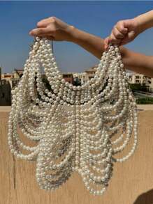 Catena corporal e collana per spalla in finta perla, realizzata a mano, adatta per le donne - gioielli multi-strato versatili per uso quotidiano, feste, discoteca e vacanze - scialle di lusso