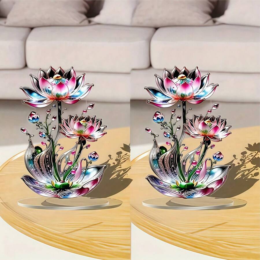 一套 2D 平面亚克力优雅水晶莲花装饰，多功能节日装饰，适用于家庭和办公室、房间装饰、卧室装饰