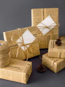 6 件复古英文报纸和牛皮纸包装纸，用于礼品或鲜花包装、花束包装材料、鲜花包装纸