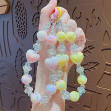 TOOUEE 1PC Cute Heart-Shaped Solid-Colored Theme Keychain Beaded Phone Charm ,Acrylic Keychain Bag Car Key Pendant Key Chain For Gifts Cartoon Character Keychain Themed Gift For Lovers Cute Stuff Birthday Gift Charm