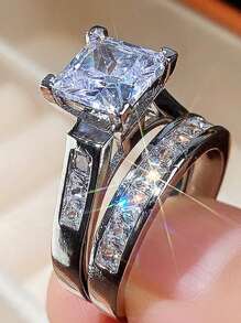 2pcs/Set Women's Cubic Zirconia Ring Set, European & American Style Matching Rings