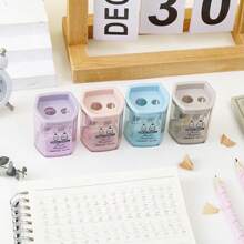 4pcs Kids Cartoon Simple Dual-Hole Pencil Sharpeners (Random Colors/Shapes), Creative Rotary Pencil Sharpener, Cute Pencil Shaver, Portable Stationery For Students Back To School