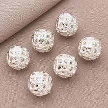 2/4/6 件 18k 镀金珠子水钻珠圆球锆石珠空心花丝花形珠黄铜珠隔片适用于 DIY 珠宝制作手链耳环用品女士