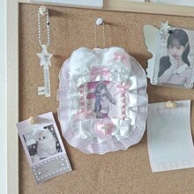 Portacarte per foto con orecchie di coniglio e gatto in peluche fatti a mano, pizzo, stile Kpop, materiale scolastico, per il ritorno a scuola