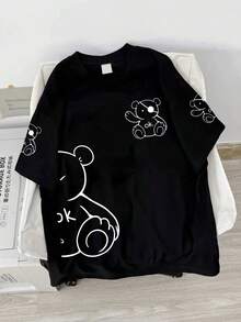 青少年可爱俏皮T恤 | 黑熊OK印花 | 休闲日常柔软款式 | 青少年服装