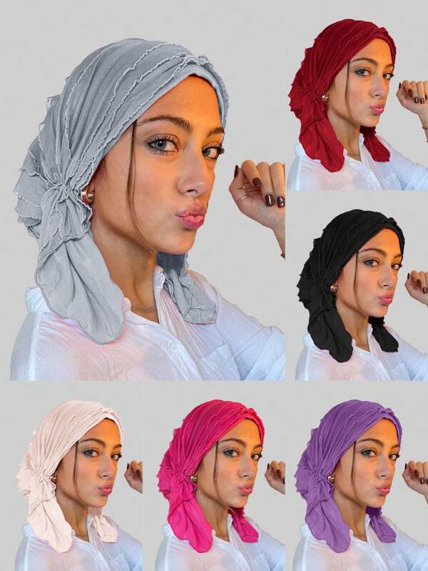 1pc New Solid Color Muslim Women Head Scarf Hijab, Curved Top Hat Can Cover Hair Head Cap