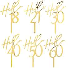 1个/3个/5个黑色亚克力“Hello”字样生日蛋糕装饰插牌，可选年龄18/30/40/50/60，适用于生日派对蛋糕装饰。 - 彩色 - 查看 8