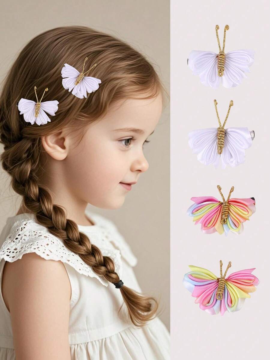 2 Stücke/Set Mädchen Polyester handgefertigte Stoff süße Schmetterling Haarspangen geeignet für tägliche Dekoration - Schmetterling - Übersicht 1
