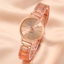 2 piezas Juego de lujo dorado Reloj de mujer Brazalete de damas Pulsera de acero inoxidable LOVE como regalo para mujeres