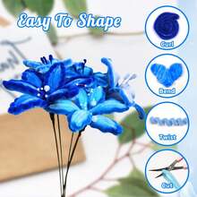 100/250/500/700/1500 Pcs Value Packs DIY Blue Pipe Cleaner Projects, Blue Chenille Stems + Blue Pom Poms, 11.81x0.6 Craft With Pipe Cleaners Supplies, Colorful Chenille Stems, Color Mix Fuzzy Wire Bulk