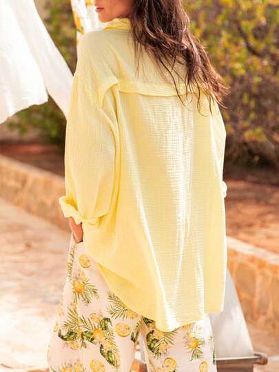 1pc Women's Casual, Comfortable, Fashion, Elegant, Versatile Long Sleeve Blouse For Commute, Vacation, Camping, Party, Music Festival, Beach, Solid Color