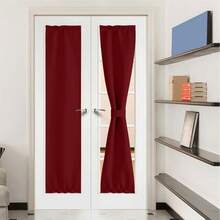 Local Warehouse- Door Curtain Panel, Grey French Door Curtains Blackout Thermal Insulated Curtain Sidelight Privacy For Window/Living Room/Doorways/Classroom (25W By 72L Inches, 1 Panel) - 酒紅色 - 查看 1