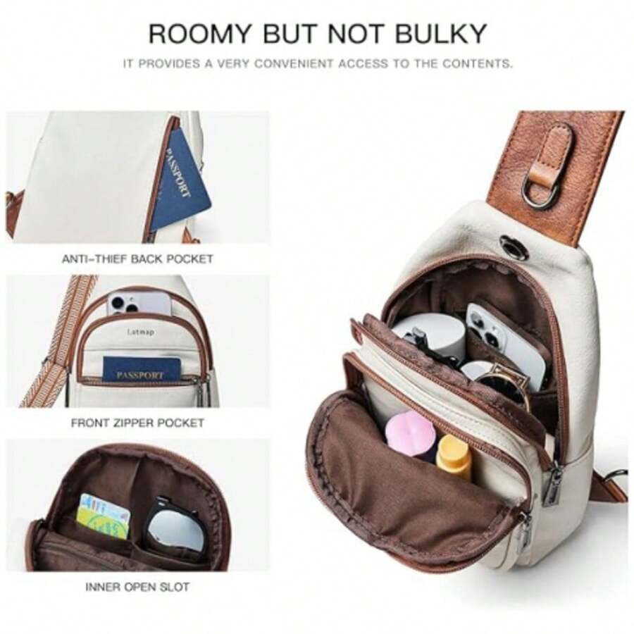 Bolso de pecho para mujer de piel sintética, moderno bolso con cinturón, mochila antirrobo, 7,5 x 4,5 x 11,5 pulgadas (1 unidad) - Blanco - Ver 1