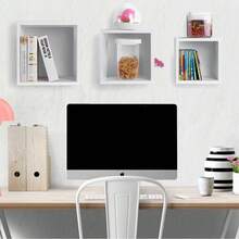 Bakaji 3 件組現代壁架方形設計立方體擱架 2 個擱架，採用中密度纖維板木材，各種尺寸 - 白色 - 查看 3