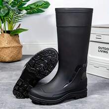 Bota Hombre Alta Para Lluvia Impermeable Industrial Trabajo Jardinería Agricultura Lava Autos Suela Antideslizante Resistente Líquidos Detalles Brillosos Protectoras - Negro - Ver 4