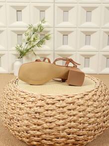 Summer High Heel Sandals, New Solid Color Bohemian Style Buckle Closure Personalized Fairy Style Buckle Roman Open Toe Ladies Shoes