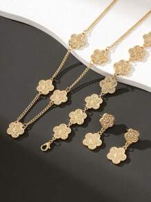 4 pièces/Set Ensemble de bijoux en alliage avec design de fleurs porte-bonheur. Cadeau de mode pour femmes. Bracelet en cristal guérisseur pour l'énergie spirituelle. Convient pour le port quotidien. Cadeau idéal pour la petite amie, l'épouse ou le partenaire
