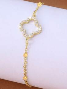 1 Stück 18K vergoldetes Edelstahl Armband mit Zirkonia Kugel und 4-Blatt Kleeblatt, Geschenk für Mütter, Paare, Töchter, Sommerstrandmode, wasserfest und farbbeständig