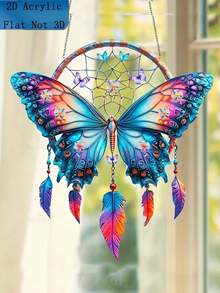 2D Bohemian Acrylic Butterfly & Feather Sun Catcher – Vibrant Colorful Dreamcatcher Wall Hanging, Perfect For Weddings, Festivals & Home Decor, No Electricity Needed, An Ideal Gift For Friends & Family - Multicolor - View 8