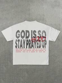 Teen Girl Summer Clothes God Is So Good Inspirational Print T-Shirt, Crew Neck Loose Fit Geometric Pattern Top, 180gsm Polyester Knit Tee, Teen Girls Outfits - 白色 - 查看 1