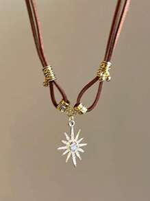 2Pcs/Set Fashion Sunflower Shiny Zirconia Pendant Necklace, Y2k Sweet Cool Style Women Stacking Collarbone Chain Necklace, Party Daily Jewellery