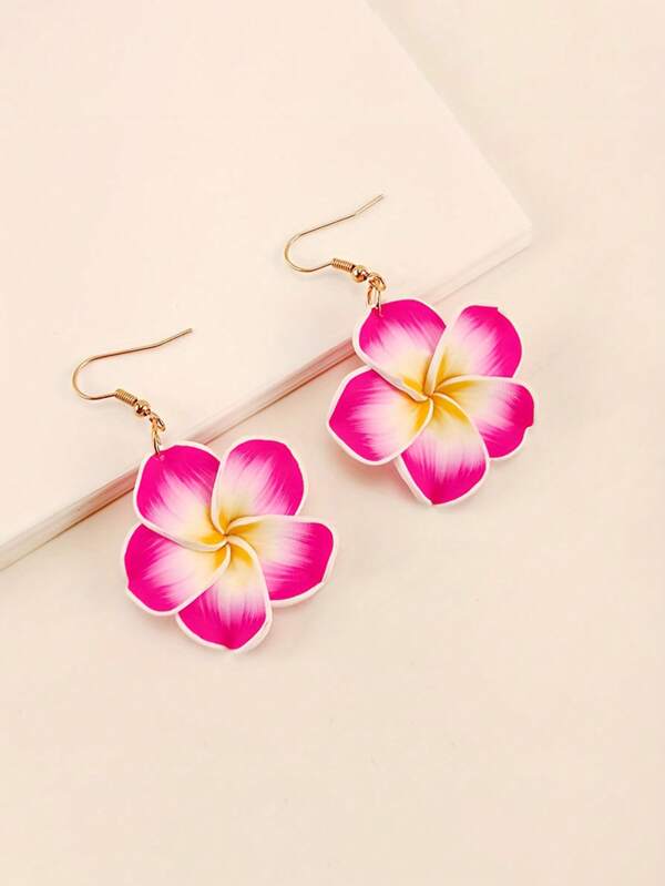 1 paire de boucles d'oreilles pendantes en fleur en argile polymère de style bohème unique, faites à la main. Fil d'oreille en fer, léger, parfait pour le port quotidien au printemps/été et les vacances