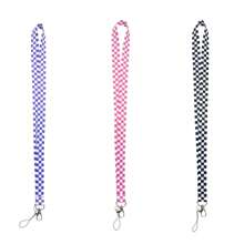 Minimalistischer schwarzer, weißer, rosa, lila, karierter Muster weicher und hautfreundlicher Schlüsselband, vielseitiger Modehalter als Kamera-, Handy- oder Ausweisband