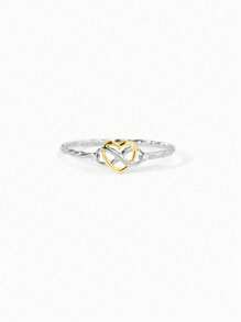 BALMORA 1 Pc S925 Sterling Silver Love Heart Infinite Lucky 8-Shaped Knot Buckle Zirconia Ring European American Style Simple Fashion Gold Plated Ring For Women Mother's Day Valentine's Day Gift