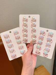 30pcs/10pcs Faux Pearl Heart & Star Shaped Hair Ties For Girls Student, Suitable For Daily Use Fashionable And Sweet Girl Decoration Hair Accessories